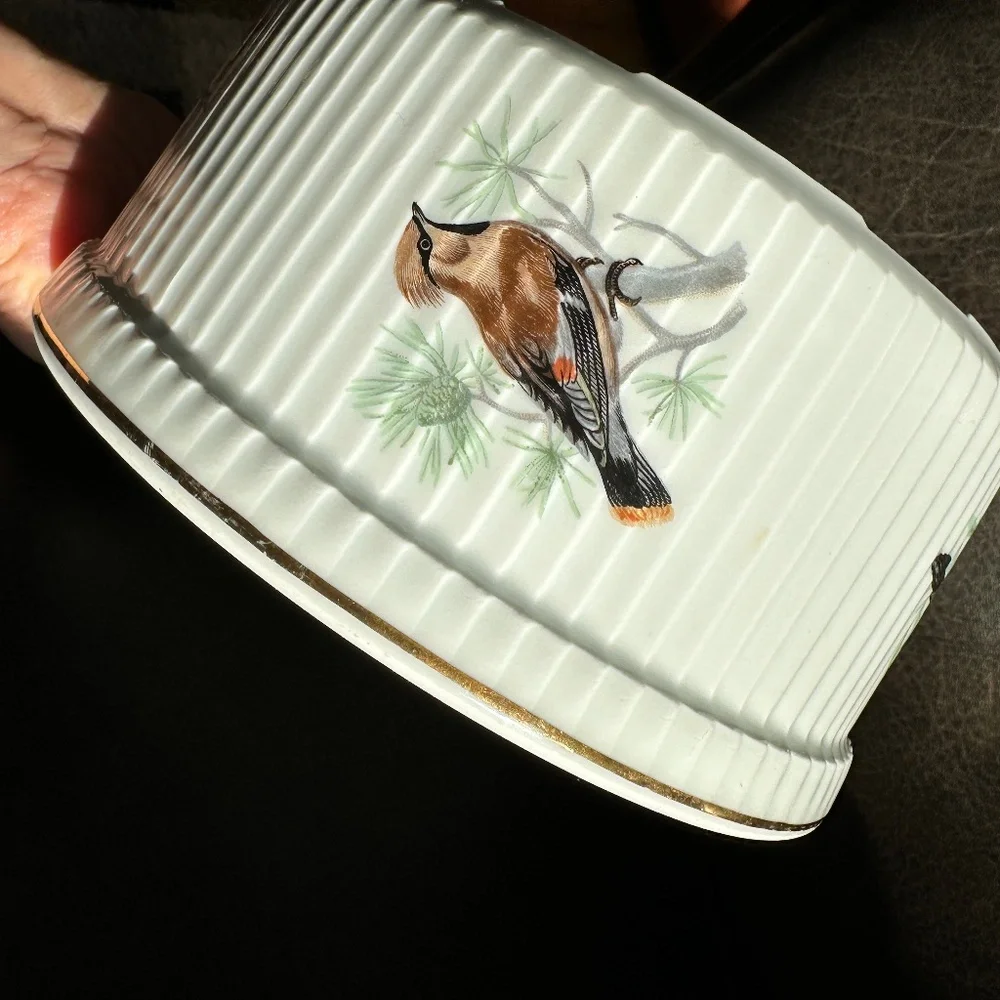 Porcelain Baking Dish Souffle Casserole Birds France Louis Lourioux Le Faune